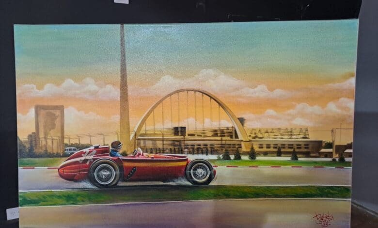 Daniel Sonzini: el automovilismo hecho obra de arte 1 Fangio y el Gálvez, una de las obras de Sonzini