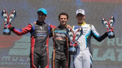 El podio de la Fórmula 3 Metropolitana tras la victoria de Polini