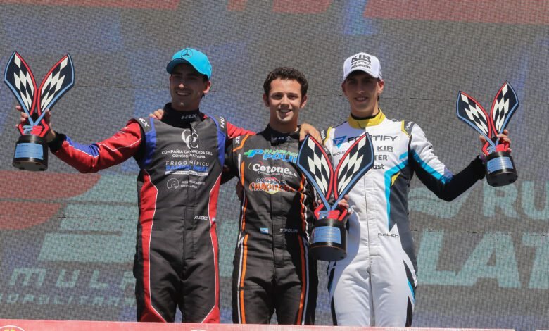 El podio de la Fórmula 3 Metropolitana tras la victoria de Polini