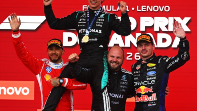 Antonelli y su cuarta victoria consecutiva 5 Antonelli, Hamilton y Verstappen celebran en el podio
