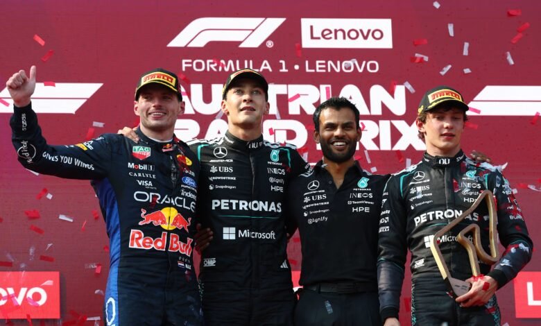 El podio del GP de Austria con la victoria de Russell