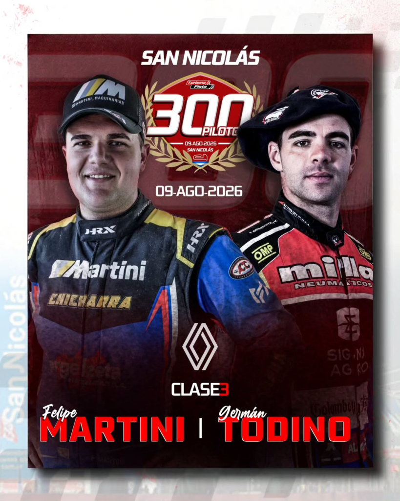 Turismo Pista: Werner y Todino confirmados para la carrera de los 300 Pilotos 3 martini y todino