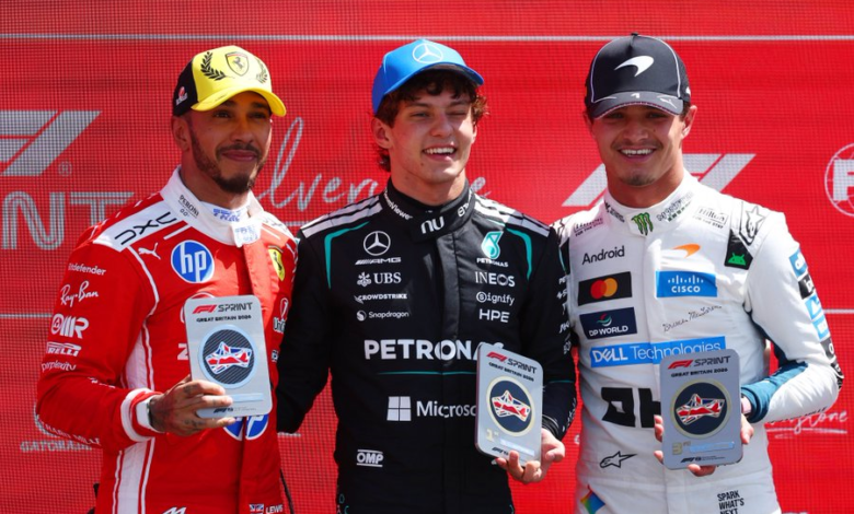 El podio de la Sprint con Antonelli, Hamilton y Norris