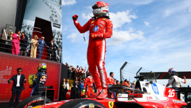 Leclerc celebra la victoria sobre la Ferraro i