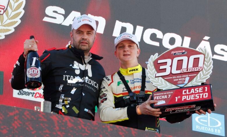 Clase 1 del Turismo Pista: Pérez se impuso en la final de Titulares y Gonzalez en la de Invitados San Nicolas 1 El podio de la final de la Clase 1 del Turismo Pista