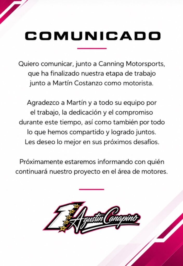 Agustín Canapino cambia de motorista 3 El comunicado de Agustín Canapino